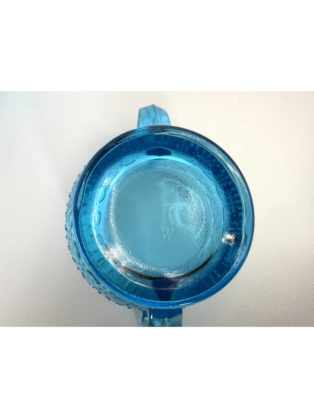 Vintage Blue Glass Creamer and Sugar Set with Embossed Design